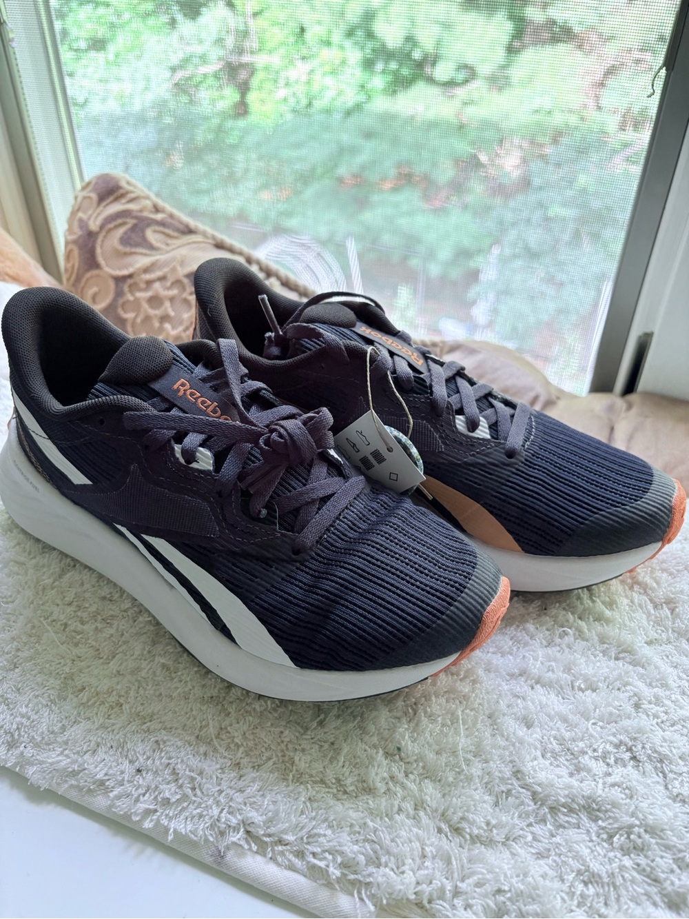 Reebok Navy Blue Running Shoes with Orange Accent